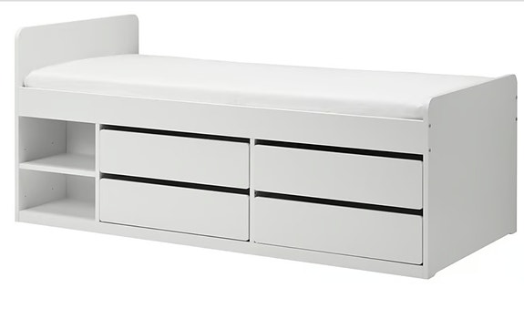 IKEA Släkt valkoinen sänky laatikoilla 90x200