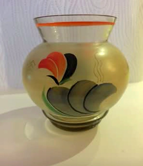 Kumela käsinmaalattu lasimaljakko vintage