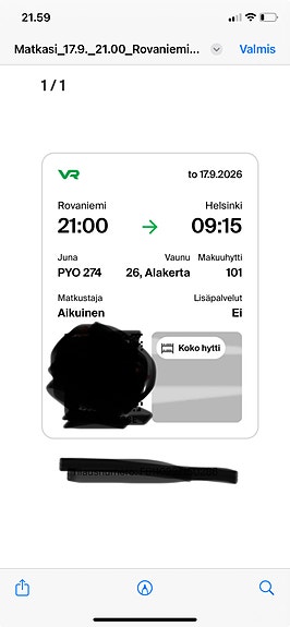 Makuuhytti 17.9. Rovaniemi-Helsinki