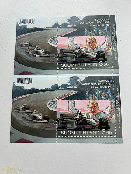 Mika Häkkinen Formula 1 postimerkkivihko Suomi Finland 3,00