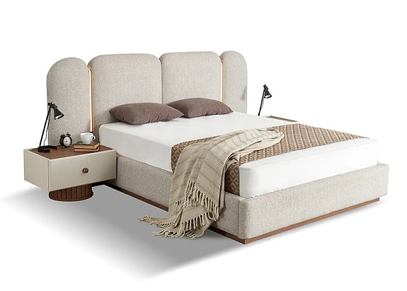 Larissa sänky 160/180 cm – valaistus & säilytys, beige