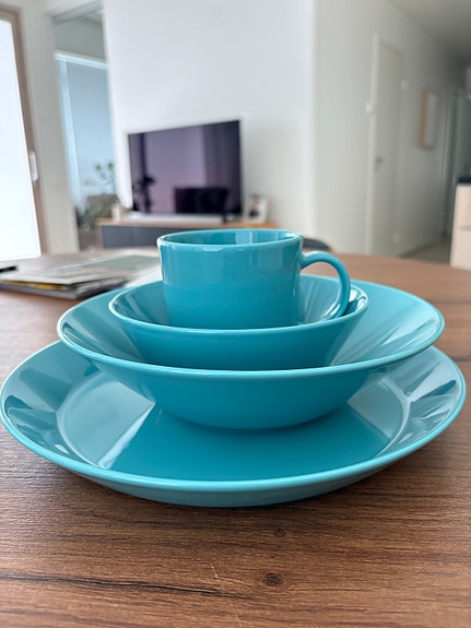Iittala Teema turkoosi astiasetti lautaset ja muki