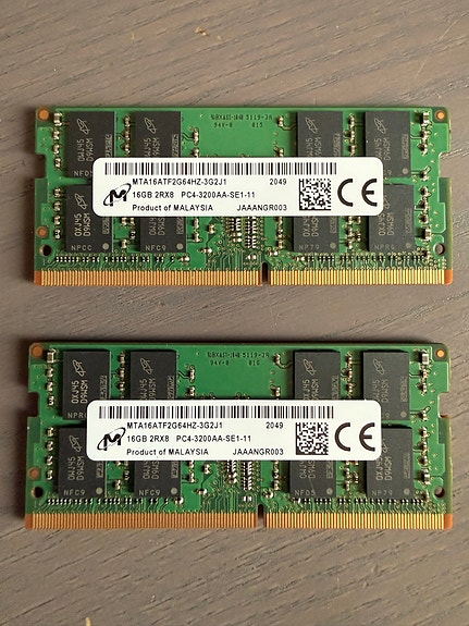 32 GB (2×16 GB) Micron DDR4-3200 SO-DIMM - kannettavan muistit
