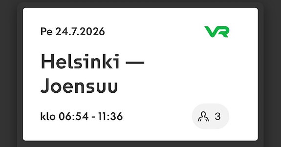 2 kpl lasten junaliput Helsinki–Joensuu 24.7.2026