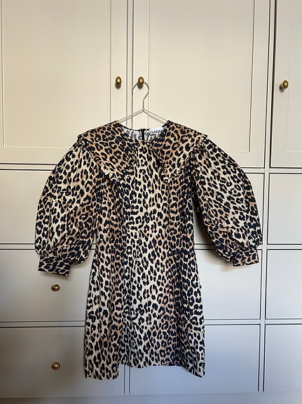 Ganni Leopard Print Cotton Poplin Mini Dress S