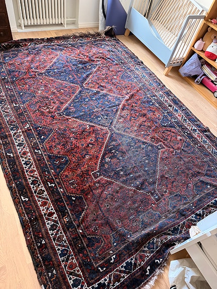 Aito käsinsolmittu iranilainen villamatto 240 × 340 cm, juuri pesty