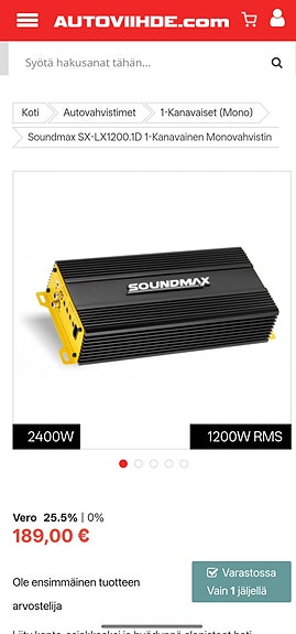 Soundmax SX-LX1200.1D 1-Kanavainen Monovahvistin