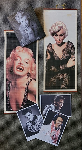 Marilyn Monroe -julisteita ja taulu.