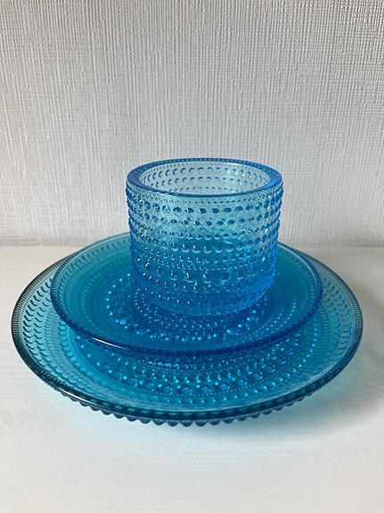 Iittala Kastehelmi sininen lautas- ja tuikkusetti