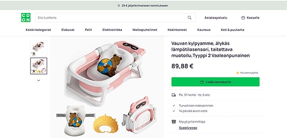 COOSEYA Kokoontaitettava vauvan amme Uudenveroinen Käyttämätön