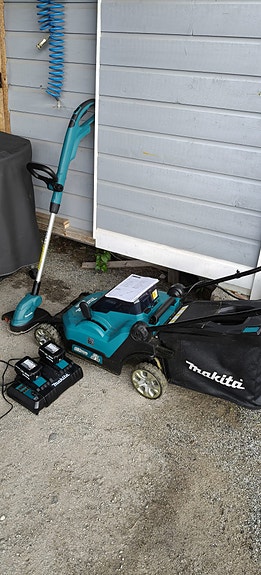 Myydään uusi Makitan akku ruohonleikkuri ja trimmeri