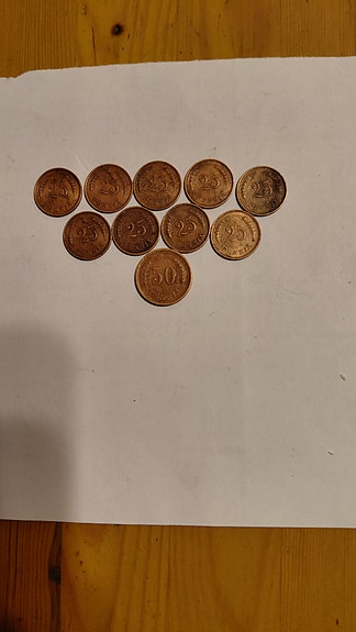 Suomen 25 ja 50 pennin kolikot 10kpl