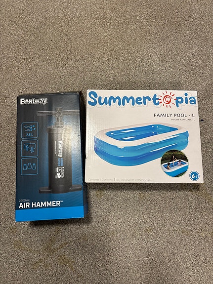 Uusi käyttämätön uima-allas ja pumppu