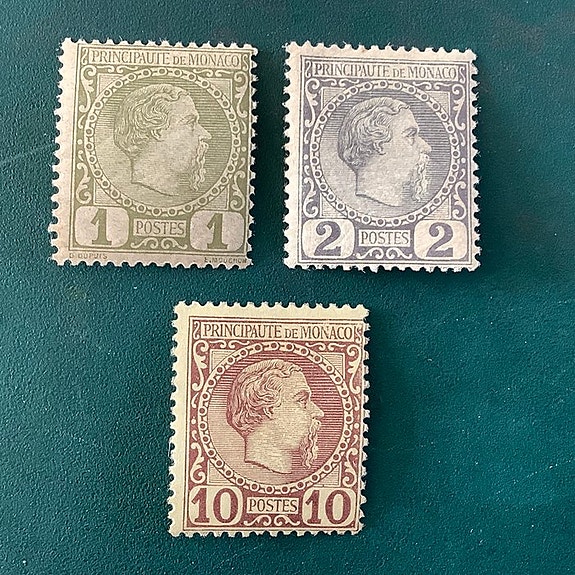 Monaco 1885 - 1, 2 ja 10 senttiä Kaarle III - MNH/MH - Yvert 1/2 en 4