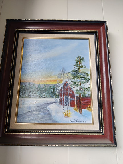 talvimaisema taulu kehyksillä
