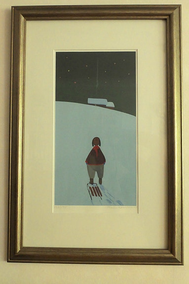 Taulu kehystetty talvinen grafiikka, Kuvan koko: 21x40, Kuva ja kehys: 45x67