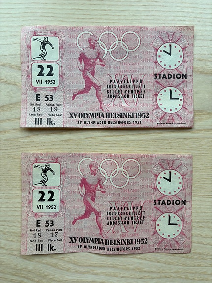 Helsinki 1952 olympialaiset pääsyliput