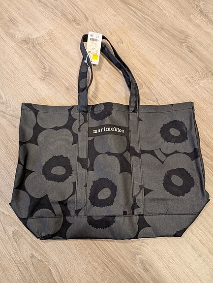 Marimekko Peruskassi Pieni Unikko kangaskassi musta-harmaa