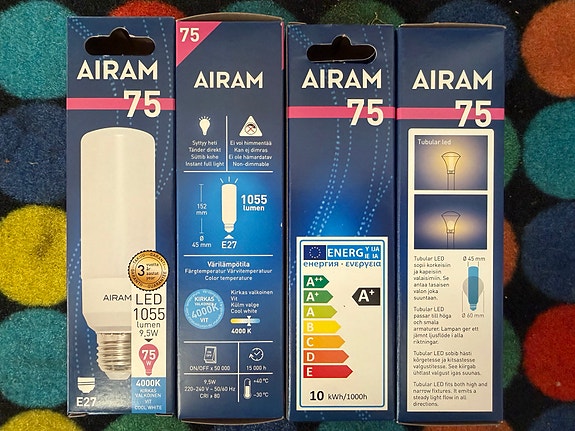 Airam 75 Tubular LED polttimot E27 4 kpl (uusia)