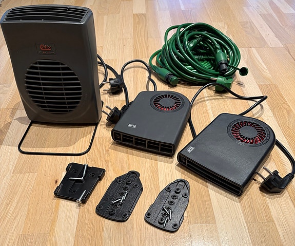 3 sisätilanlämmitintä: 2 Defa (1400W, 1350W) + 1 Calix (1250W)