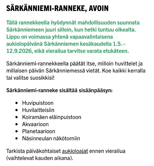 Särkänniemi-ranneke, avoin lippu