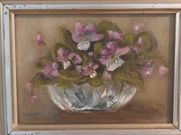 Nylund öljyvärimaalaus "Orvokit" 1994