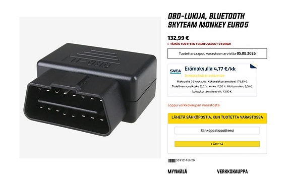 Myydään MONKEY EURO5 OBD LUKIJA Bluetooth.