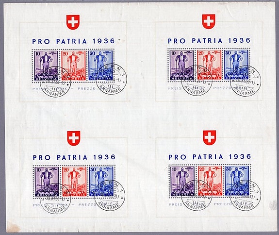 Sveitsi 1936 - Isänmaan puolesta - Großbogen - Block 2
