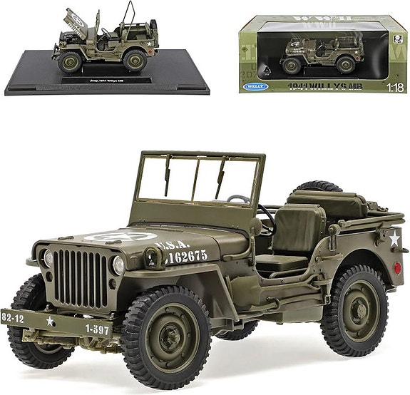 Welly 1:18 - Sotilasajoneuvon pienoismalli - Jeep Willys MB 1941