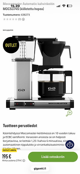 Moccamaster kahvinkeitin teräksenharmaa musta