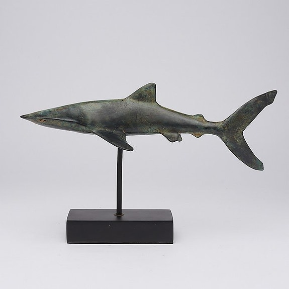 Veistos, Bronze Patinated Great White Shark - Carcharodon Carcharias - 20 cm -