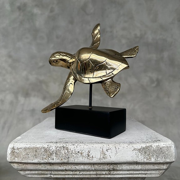 Veistos, Turtle on a Stand Bronze Polished - 17 cm - Pronssi