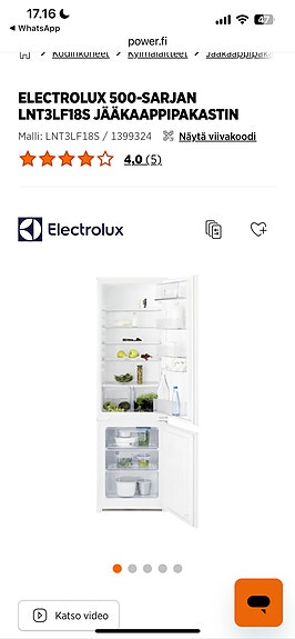 UUSI Electrolux jääkaappipakastin